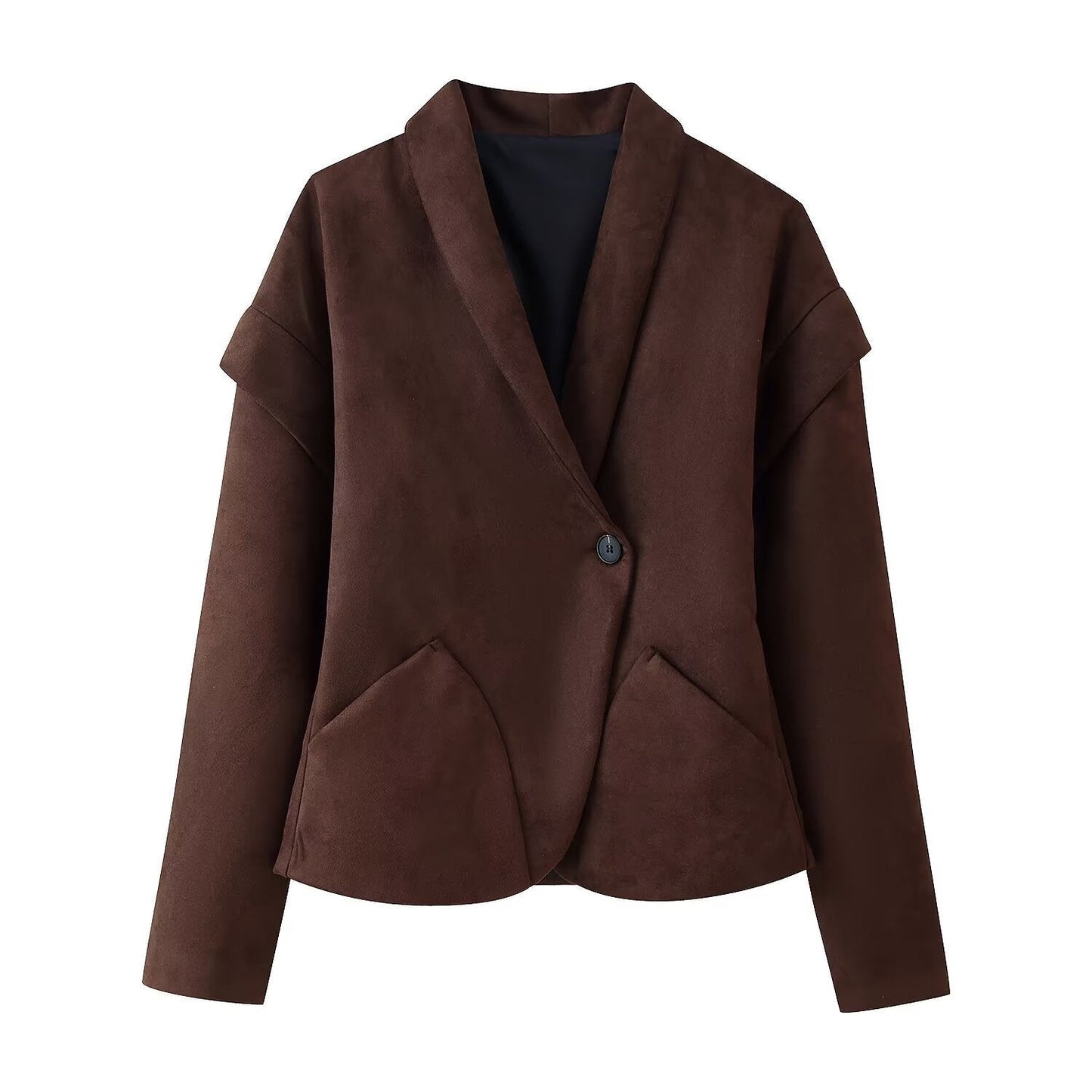 Ein-Knopf Kurzjacke mit asymmetrischem Schnitt und Schulterdetail