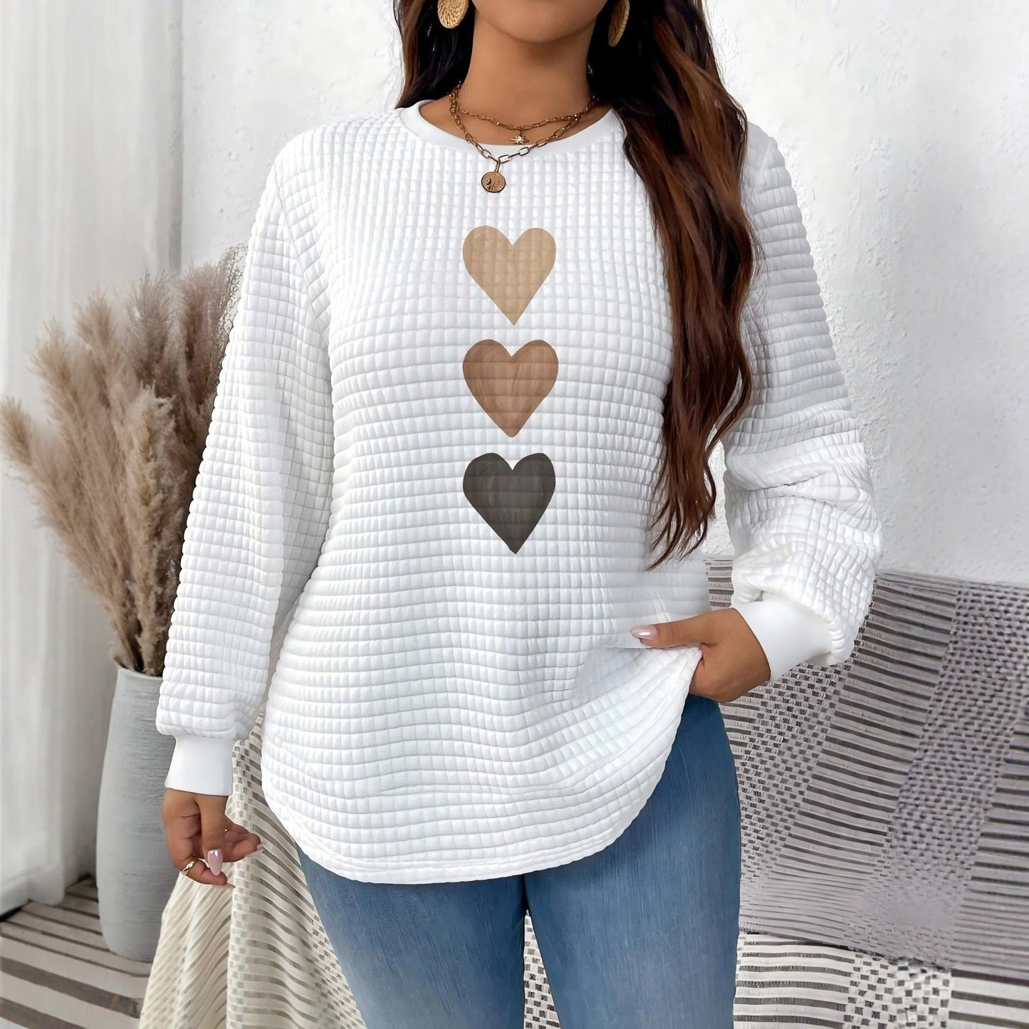 Übergrößen Pullover Strickstoff Rundhalsausschnitt mit Herzmotiv
