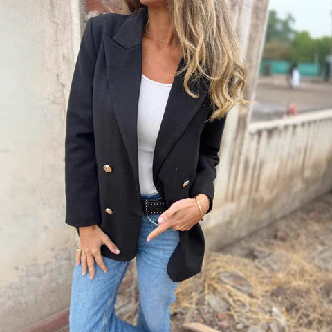 Gerader Blazer mit Reverskragen und Doppelknopfreihe