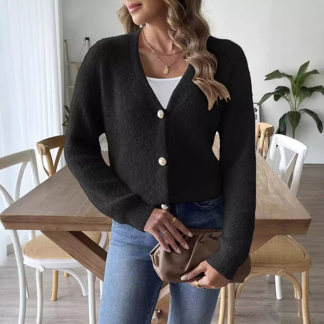 Strickjacke V-Ausschnitt mit Knopfleiste