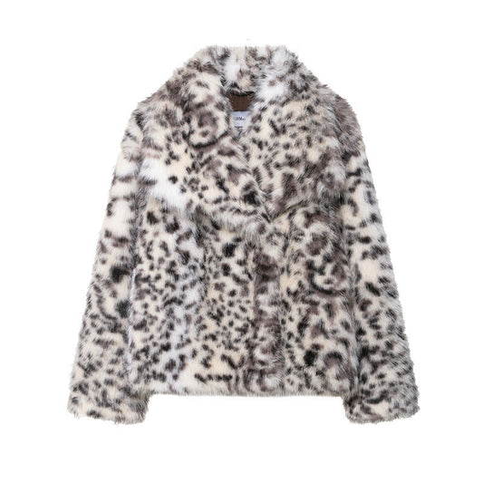 Faux-Fur Jacke mit Reverskragen und Punktemuster