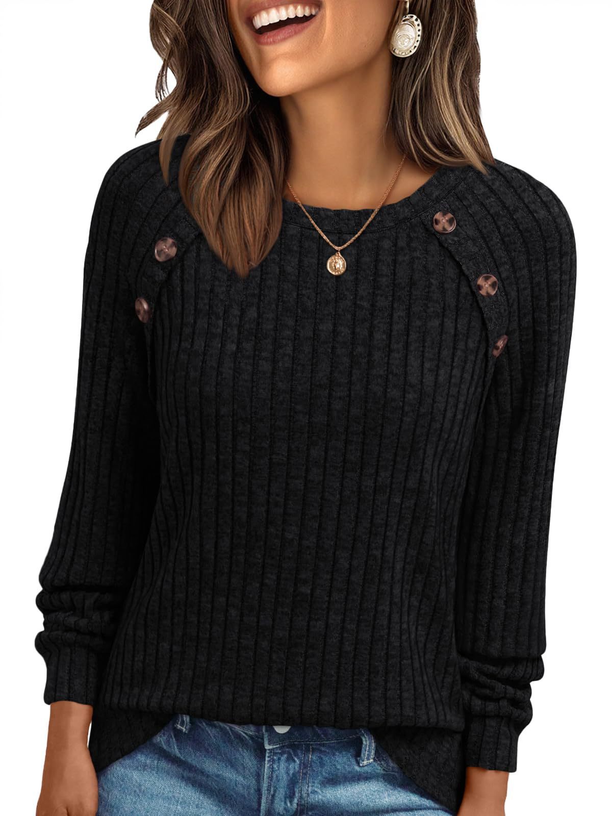 Pullover mit Langarm-Ärmel und Knopfleiste