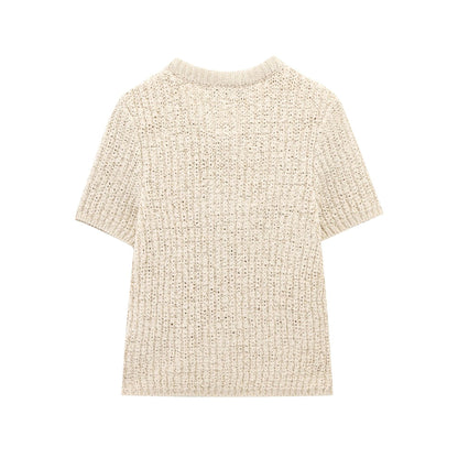 Strickpullover mit Organza-Schleife und Knopfleiste