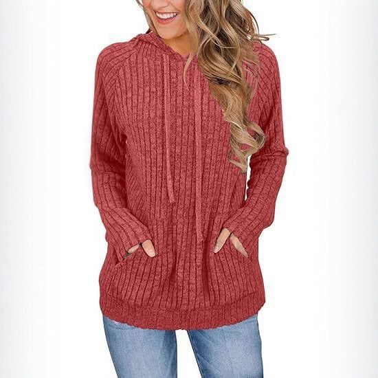 Hoodie mit Kapuze und Taschen aus Strickstoff