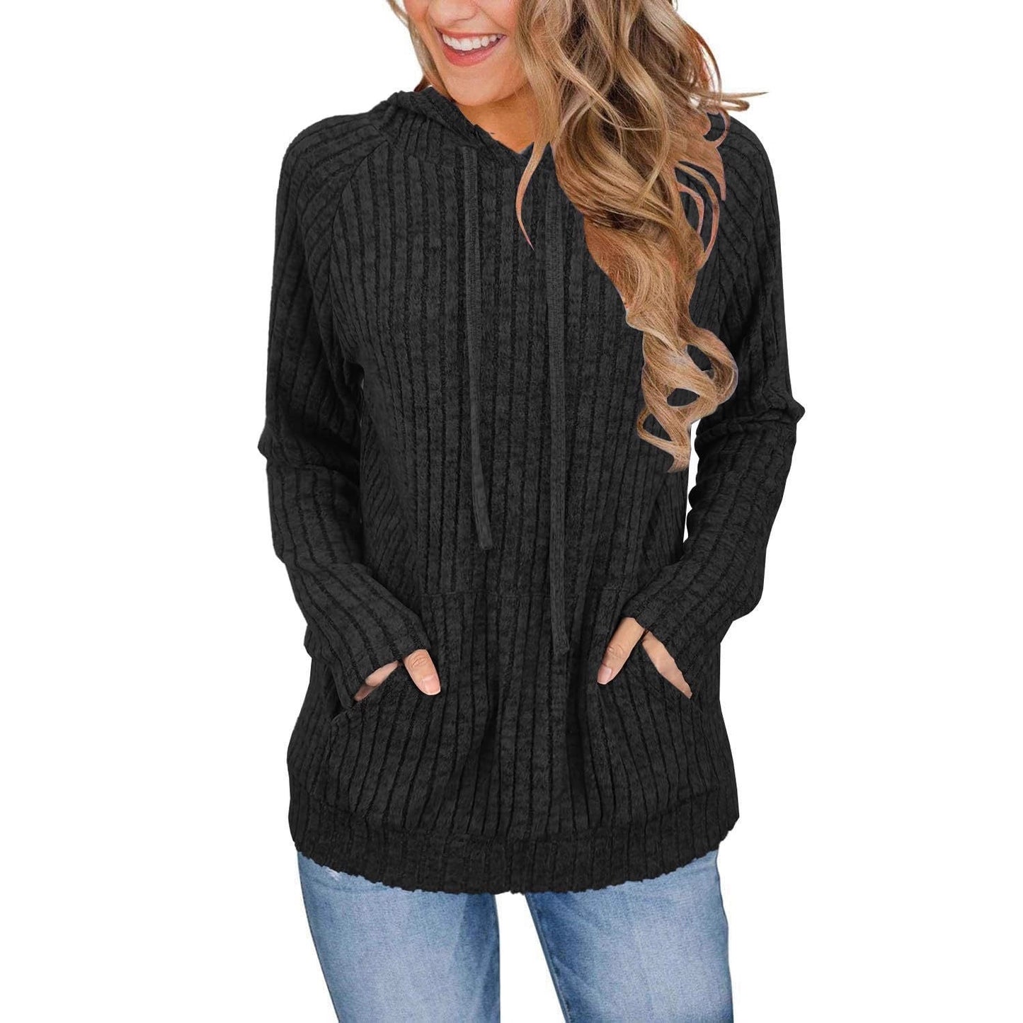 Hoodie mit Kapuze und Taschen aus Strickstoff