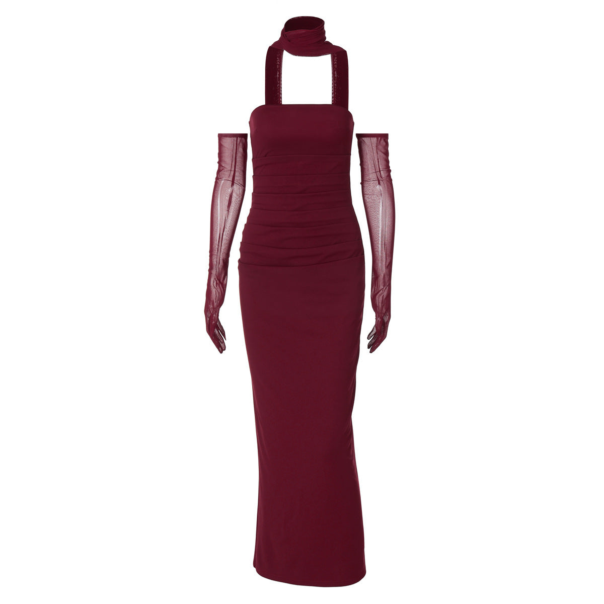 Maxikleid mit Bandeau-Oberteil und abnehmbaren Handschuhen