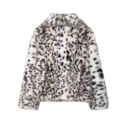 Faux-Fur Jacke mit Reverskragen und Punktemuster