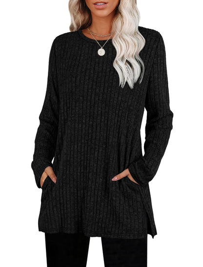 Lockerer Pullover aus geripptem Strickstoff mit Taschen