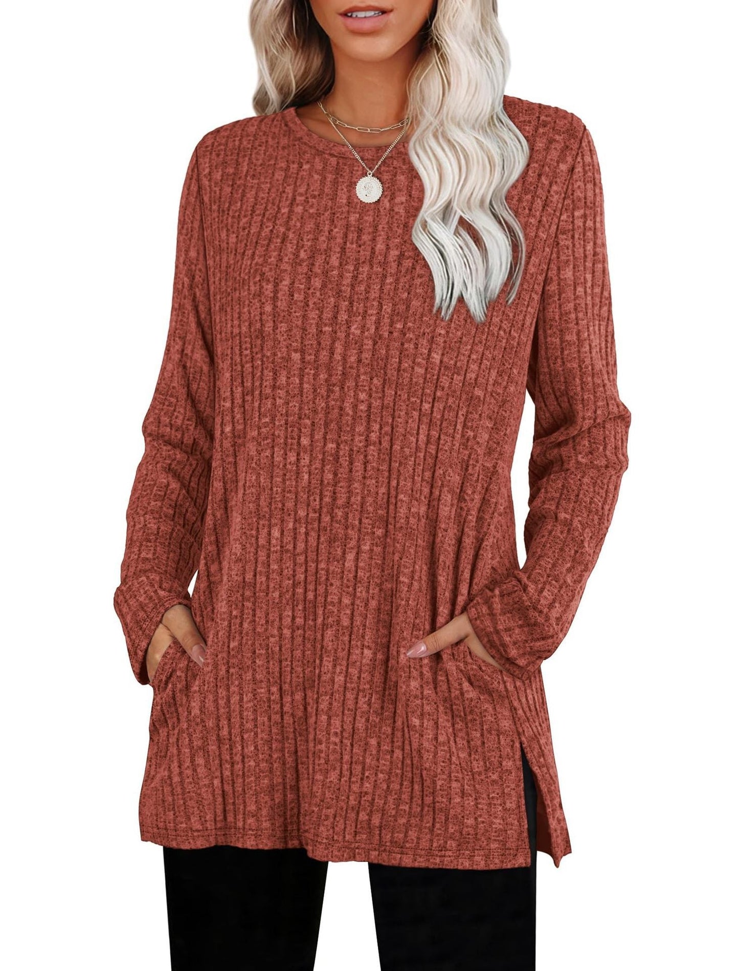 Lockerer Pullover aus geripptem Strickstoff mit Taschen