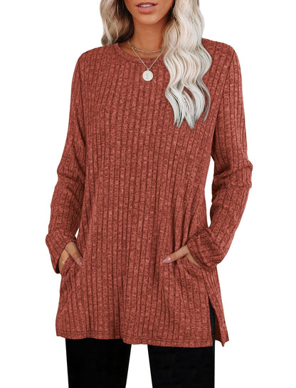 Lockerer Pullover aus geripptem Strickstoff mit Taschen