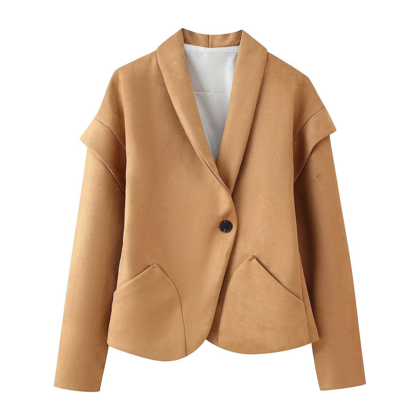 Ein-Knopf Kurzjacke mit asymmetrischem Schnitt und Schulterdetail