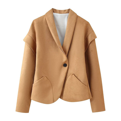 Ein-Knopf Kurzjacke mit asymmetrischem Schnitt und Schulterdetail