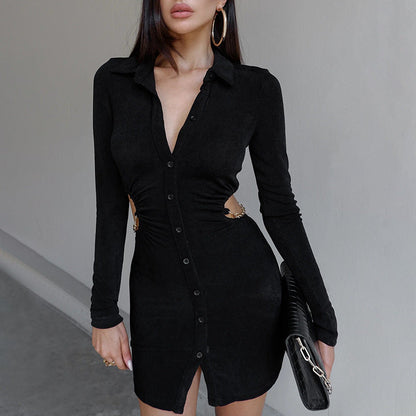 Kleid mit Knopfleiste, Hemdkragen und seitlichen Cut-Outs