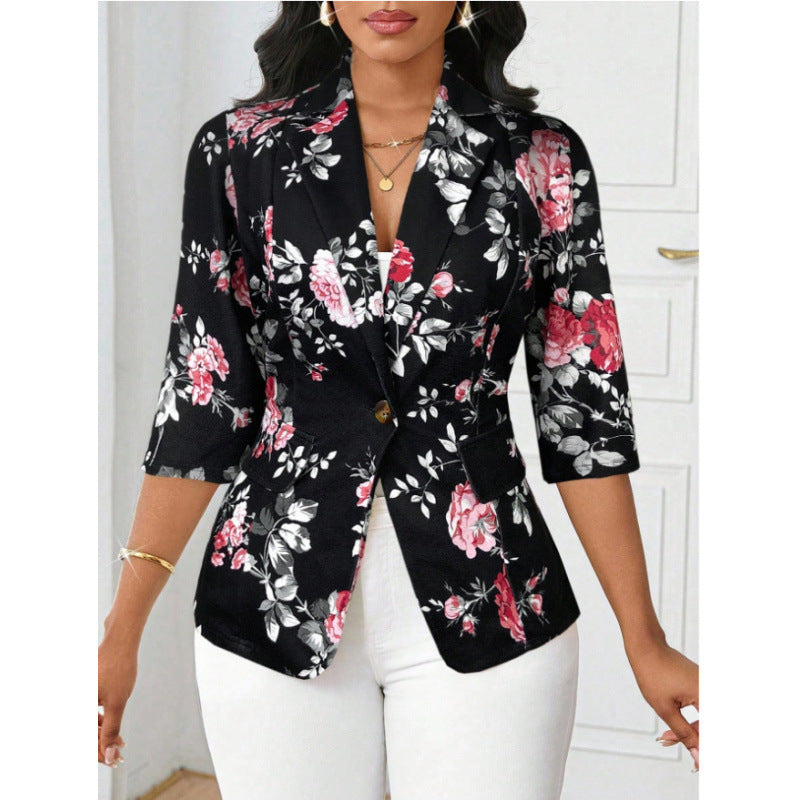 Taillierter Blazer mit floraler Struktur und Reverskragen