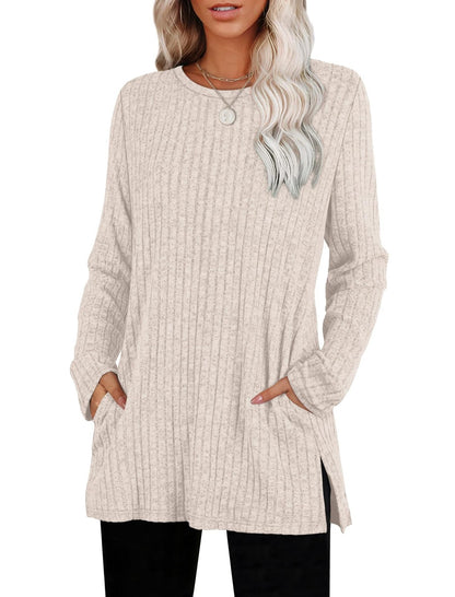 Lockerer Pullover aus geripptem Strickstoff mit Taschen