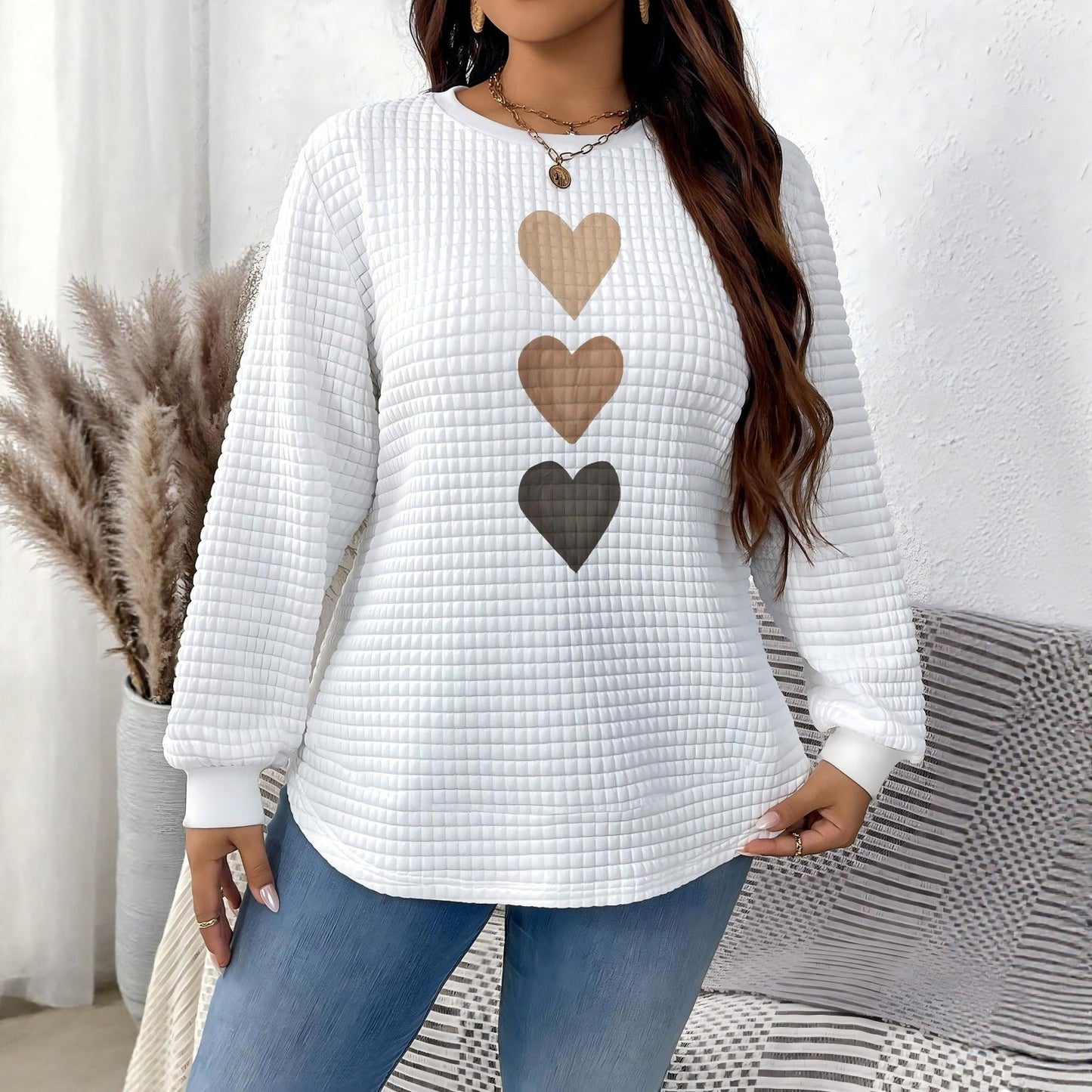 Übergrößen Pullover Strickstoff Rundhalsausschnitt mit Herzmotiv