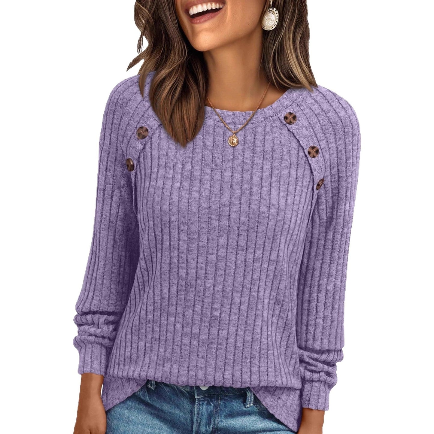 Pullover mit Langarm-Ärmel und Knopfleiste