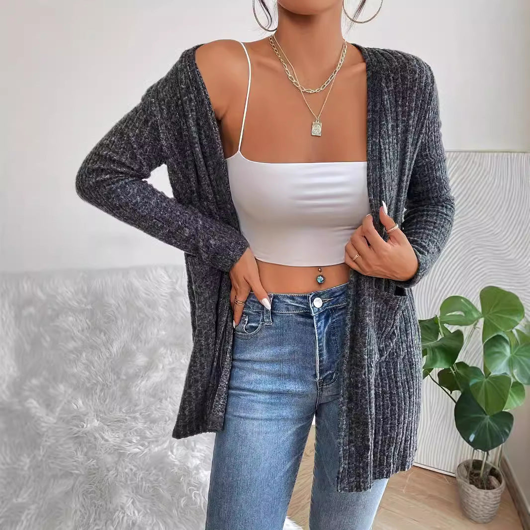 Offen geschnittene Strickjacke mit Taschen und Langarm