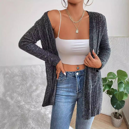 Offen geschnittene Strickjacke mit Taschen und Langarm