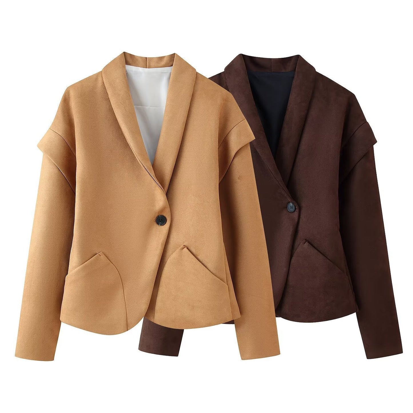 Ein-Knopf Kurzjacke mit asymmetrischem Schnitt und Schulterdetail