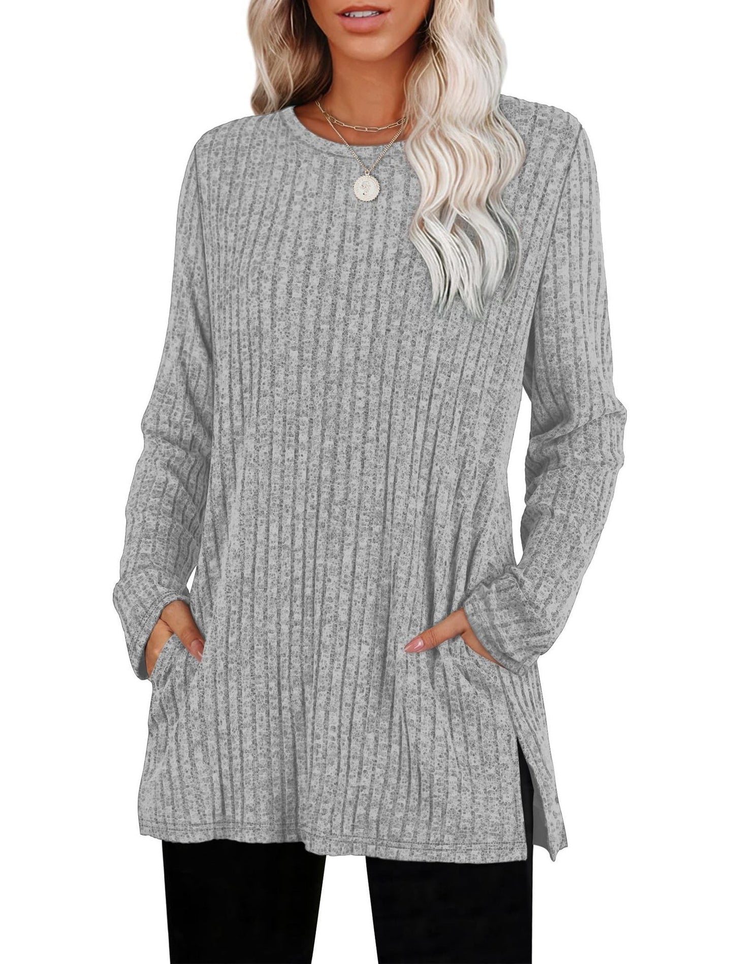 Lockerer Pullover aus geripptem Strickstoff mit Taschen