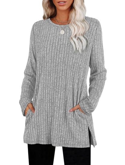 Lockerer Pullover aus geripptem Strickstoff mit Taschen