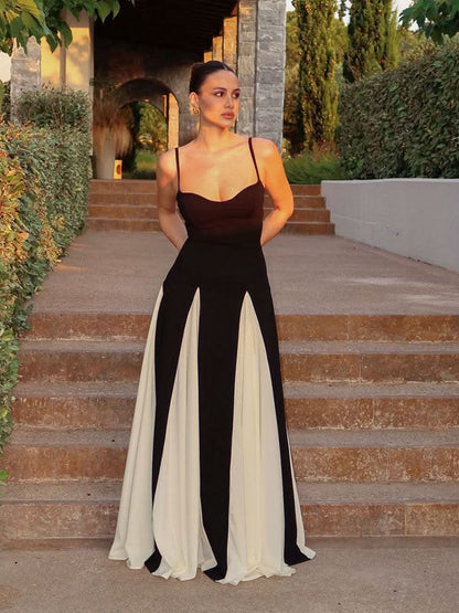Abendkleid mit Trägern und zweifarbigem Rock